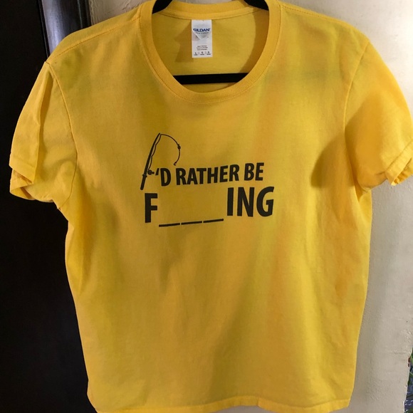 Fishing Tshirt. Humorous Fishing Tshirt. Yellow w/Black Graphic. Large - Picture 4 of 7